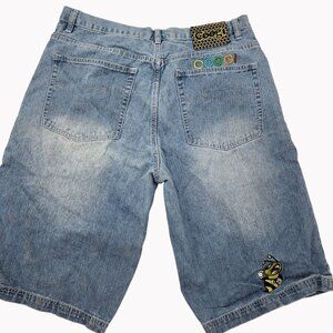 Coogi Mens Denim Shorts 38 Bermudas Bee Embroidery Ramie Cotton Streetwear